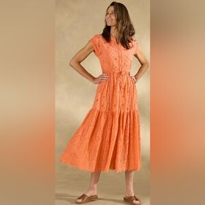 SUNDANCE Astoria M Coral Eyelet MAXI-SUN DRESS Removable Fully Lined Orange NWT